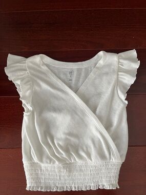 GAP White Ruffle Sleeve Wrap Crop Top with Shirred Hem